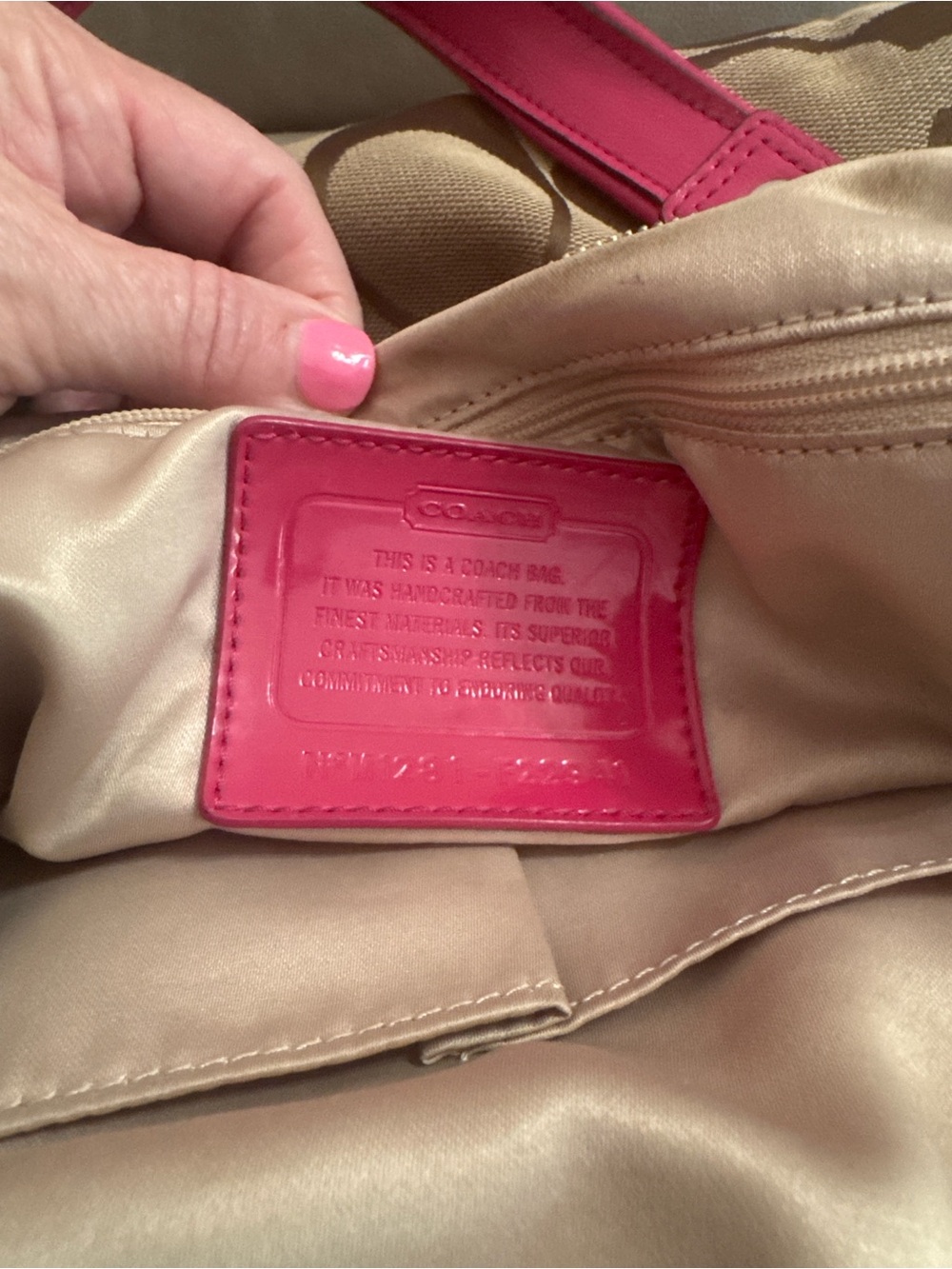 Coach Signature Khaki Pink Patent Satchel Crossbody Bag - Picture 3 of 7